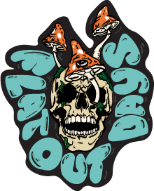 Illustration with mushrooms and skull